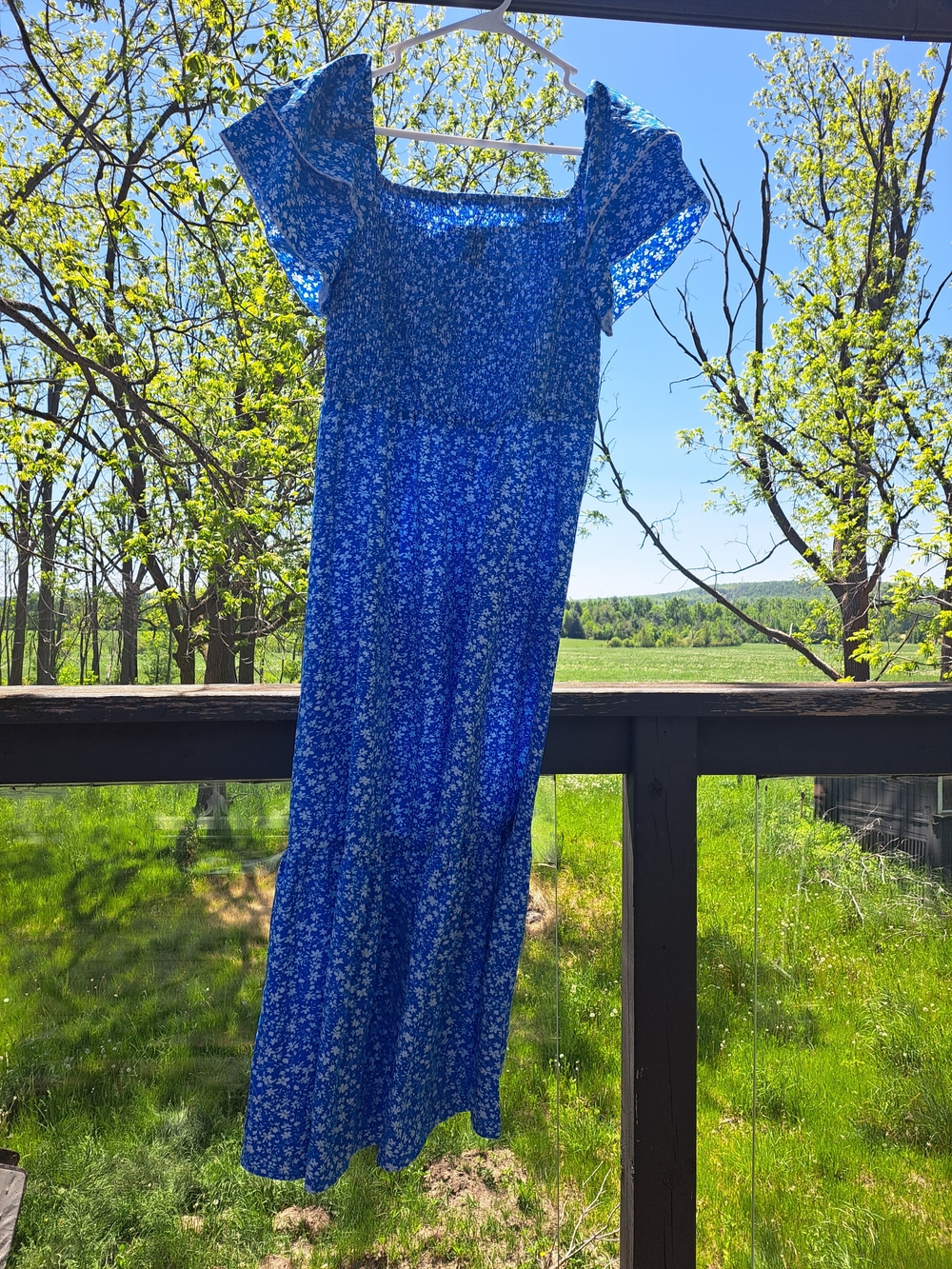 SHEIN Royal Blue Floral Smocked Maxi Dress